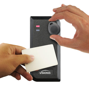 Waterproof card reader, Visionis VIS-3100, black proximity reader compatible with Wiegand 26 bit