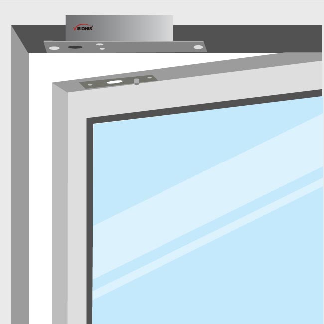 Electric bolt lock illustration showing it mounted on a door - VIS-DP100-FSA Visionsi