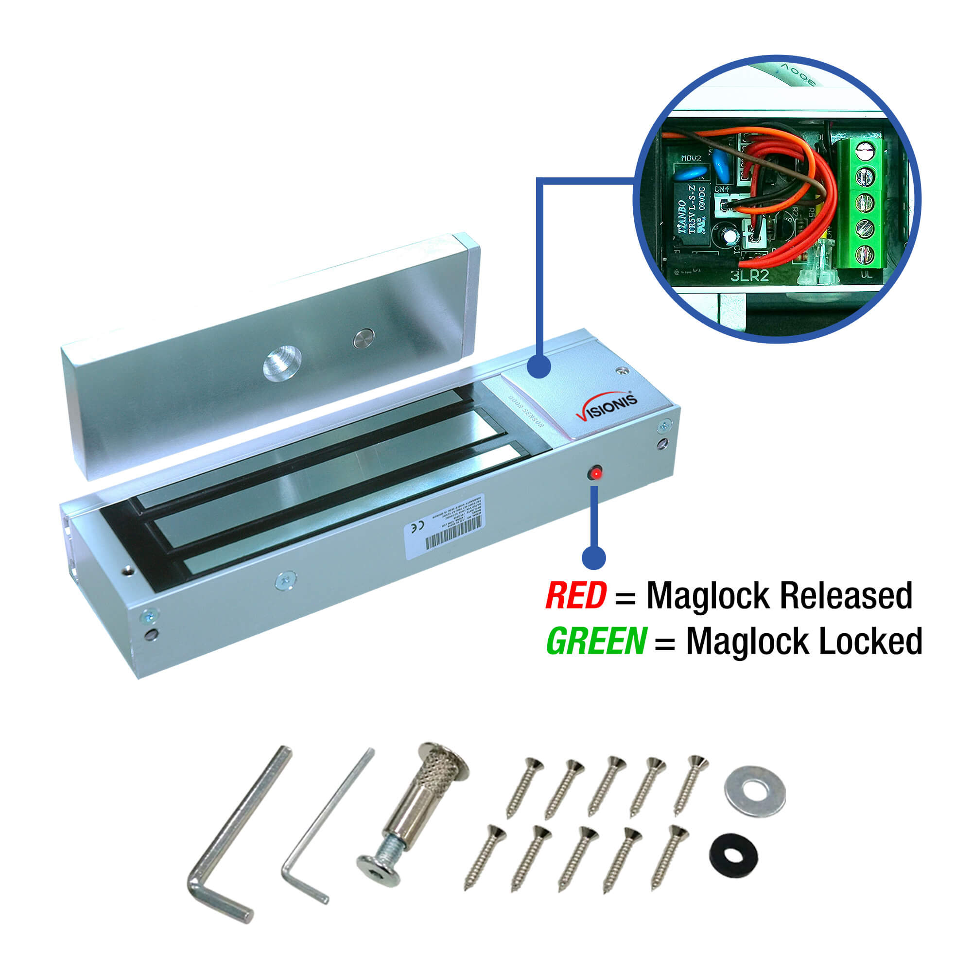 1200 lbs Magnetic door lock with LED Sensor - VIS-ML1200LED Visionis
