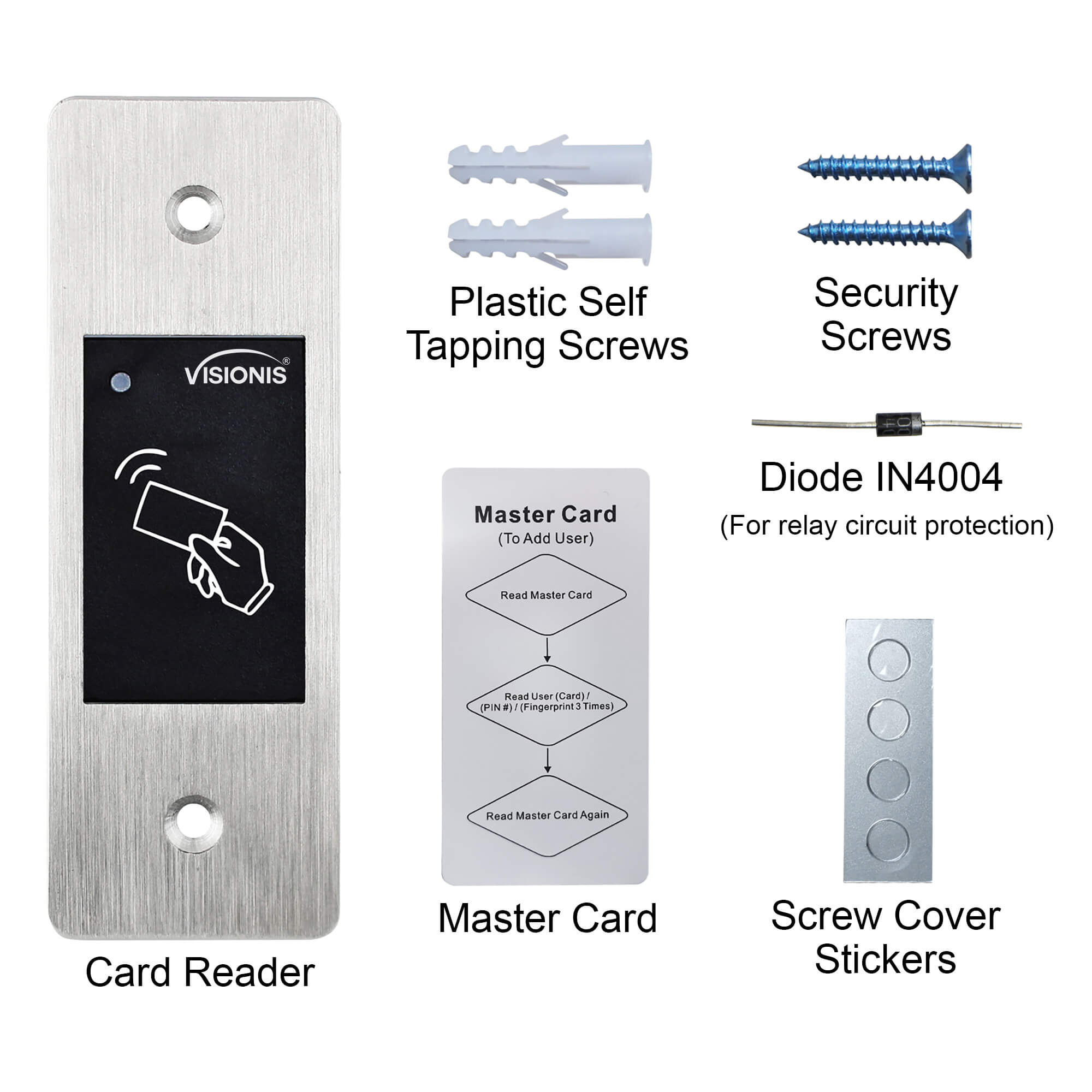 Waterproof card reader, Visionis VIS-3026, access control with slim flush mount metal housing