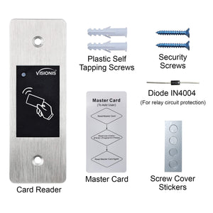 Waterproof card reader, Visionis VIS-3026, access control with slim flush mount metal housing