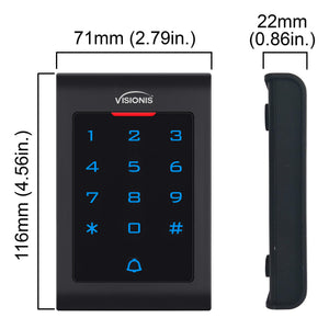 Dimensions Standalone access keypads, Visionis VIS-3002, indoor security, Wiegand 26, no software needed