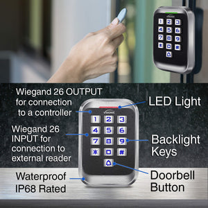 Outdoor Access Control Keypad, Visionis VIS-3004, standalone anti-vandal metal design, wide layout, EM cards compatible