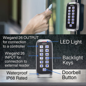 Outdoor Access Control Keypad, Visionis VIS-3005, standalone anti-vandal, slim metal design, EM cards compatible