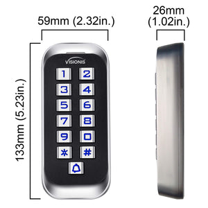 Dimensions Weatherproof keypad, Visionis VIS-3005, IP68-rated standalone metal design, security access control