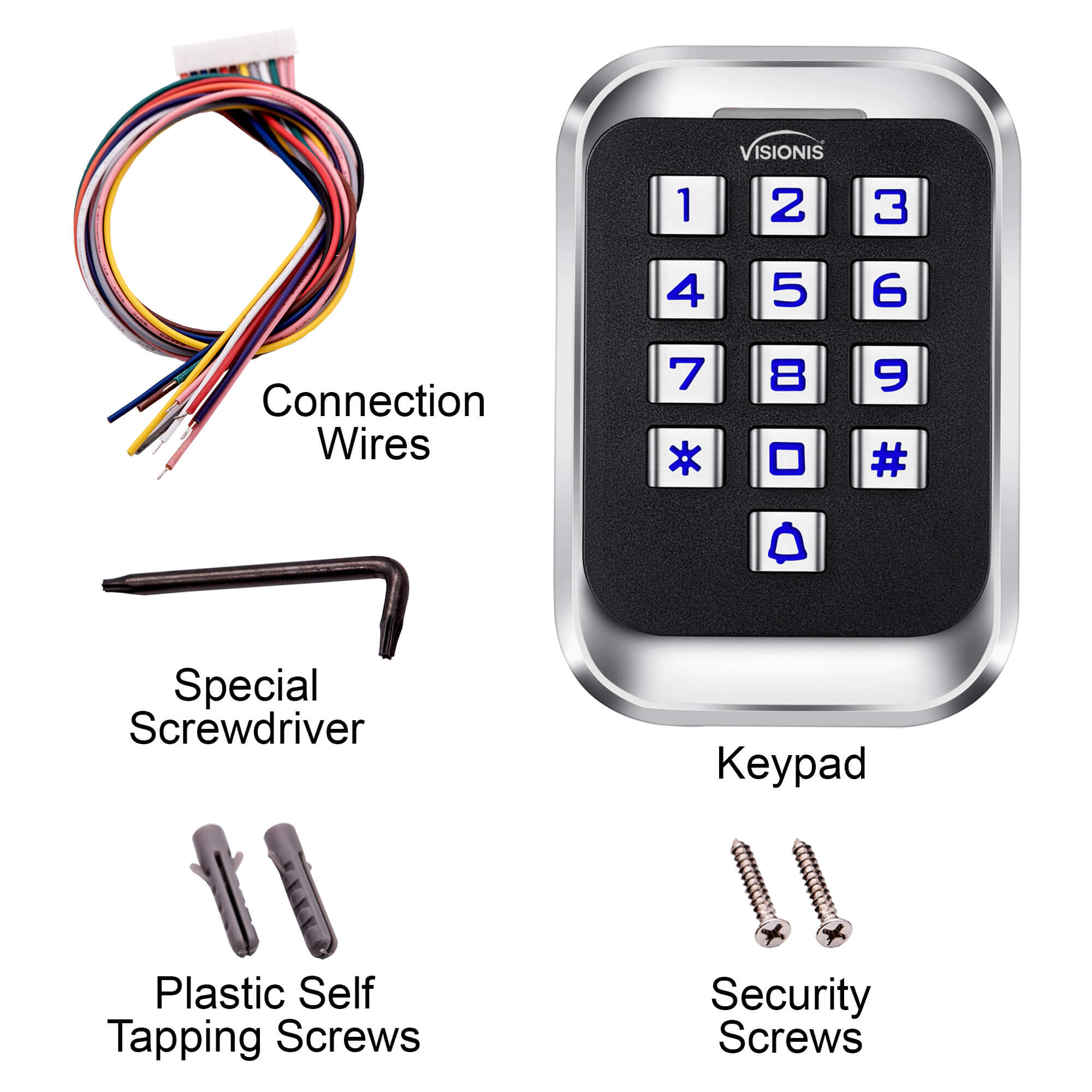 Visionis VIS-3004 standalone access keypads, anti-vandal, weatherproof metal keypad and reader