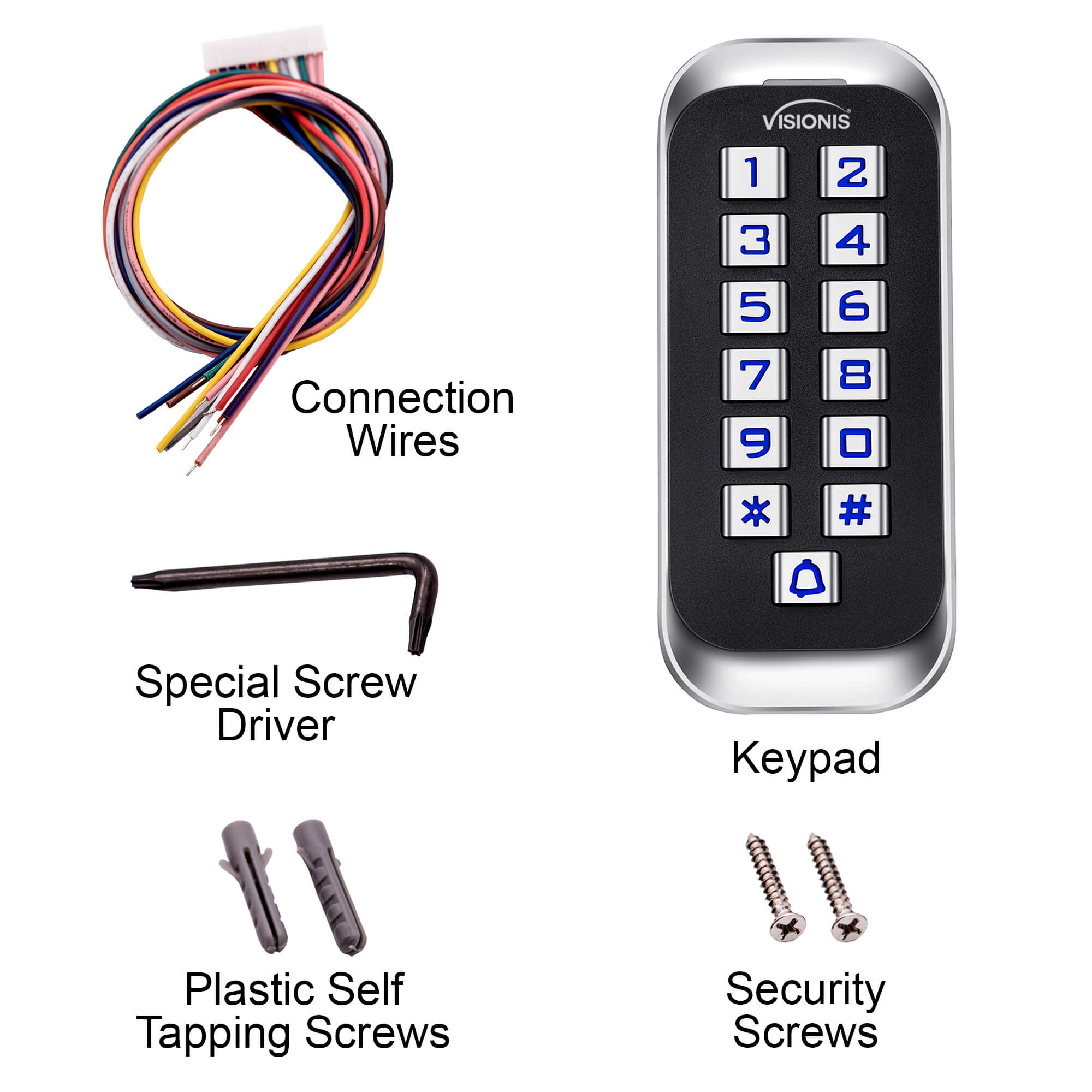 Visionis VIS-3005 waterproof keypad, anti-vandal slim design, indoor and outdoor standalone access control