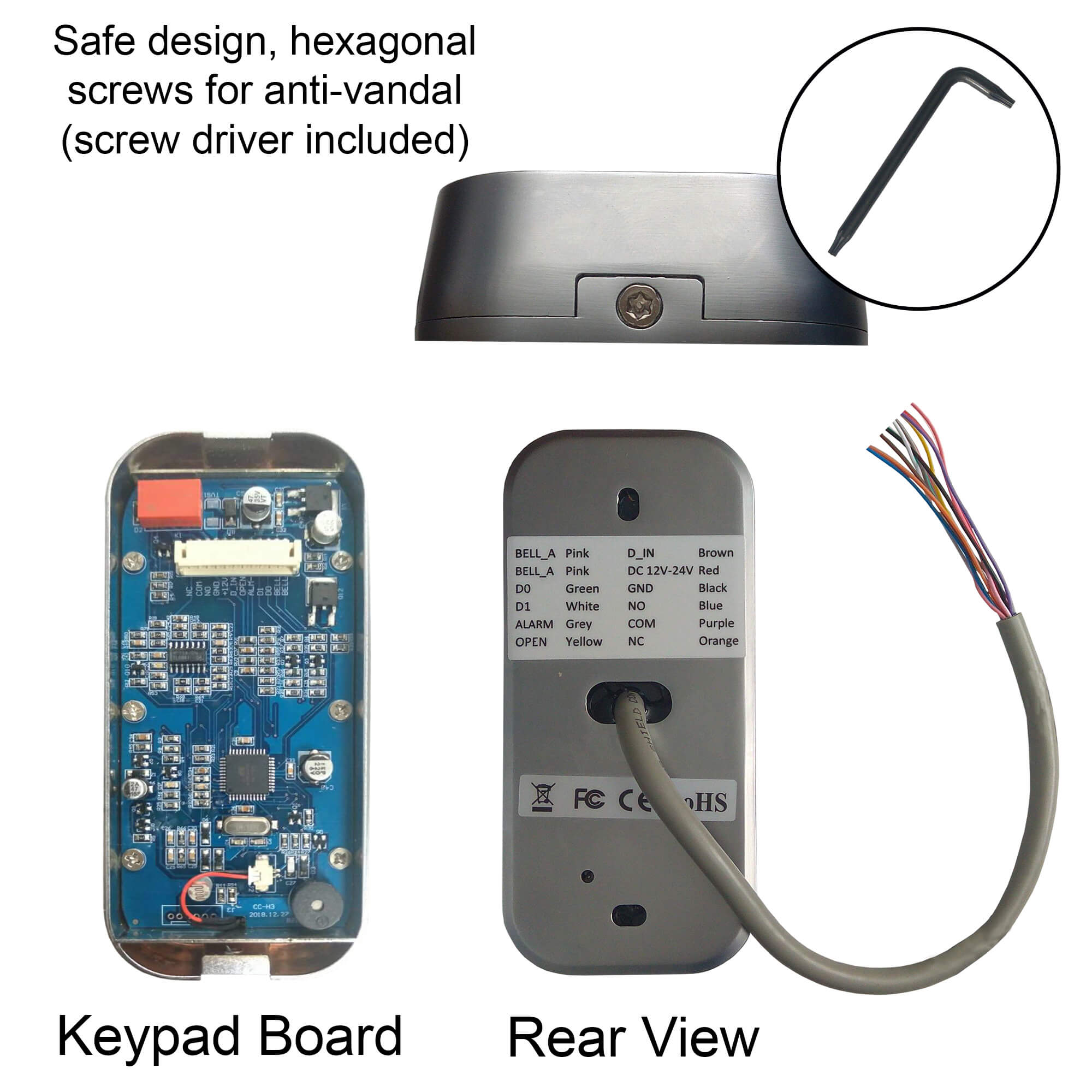 Standalone access control keypads, Visionis VIS-3005, waterproof and weatherproof, slim design for indoor/outdoor use