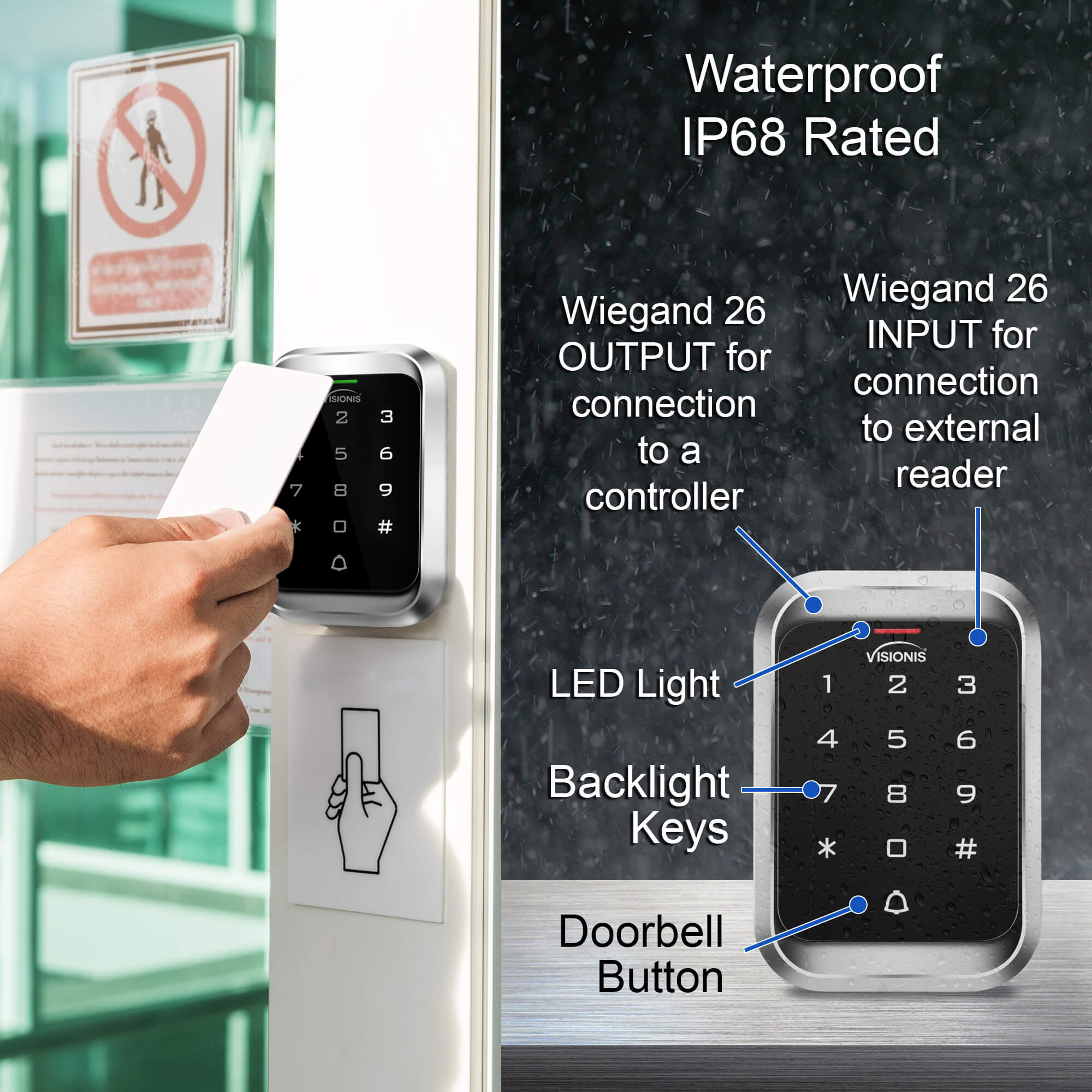 Waterproof keypad and card reader VIS-3000 Visionis