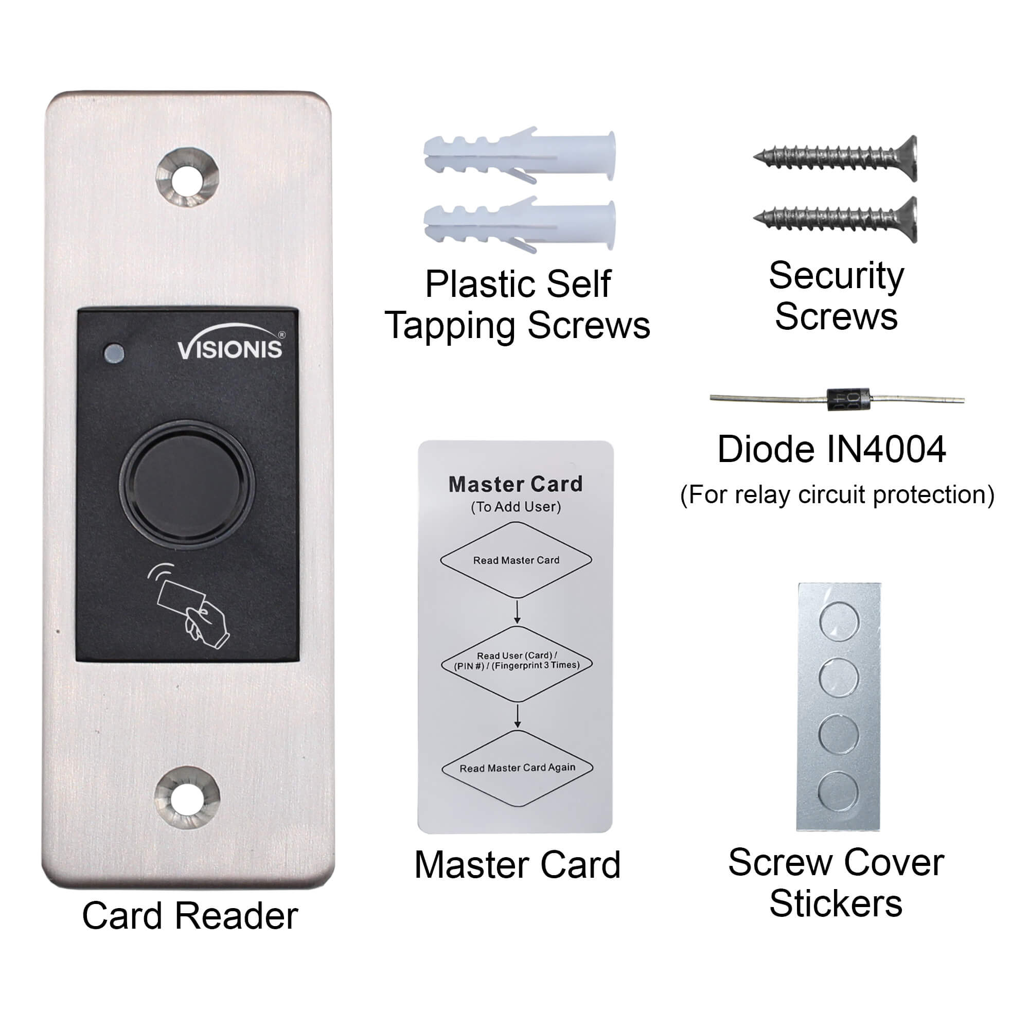 Standalone Fingerprint Access Control system, Visionis VIS-3027, slim weatherproof design with card reader support