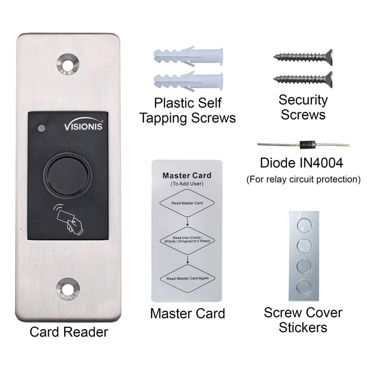 Standalone Fingerprint Access Control system, Visionis VIS-3027, slim weatherproof design with card reader support