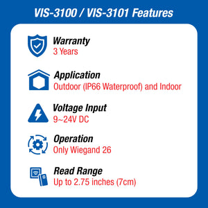Proximity Card Readers Features - VIS-3100 / VIS-3101 Visionis