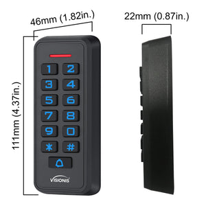 Dimensions Weatherproof keypad, Visionis VIS-3008, standalone card reader, 1000 users, delay and on/off toggle mode