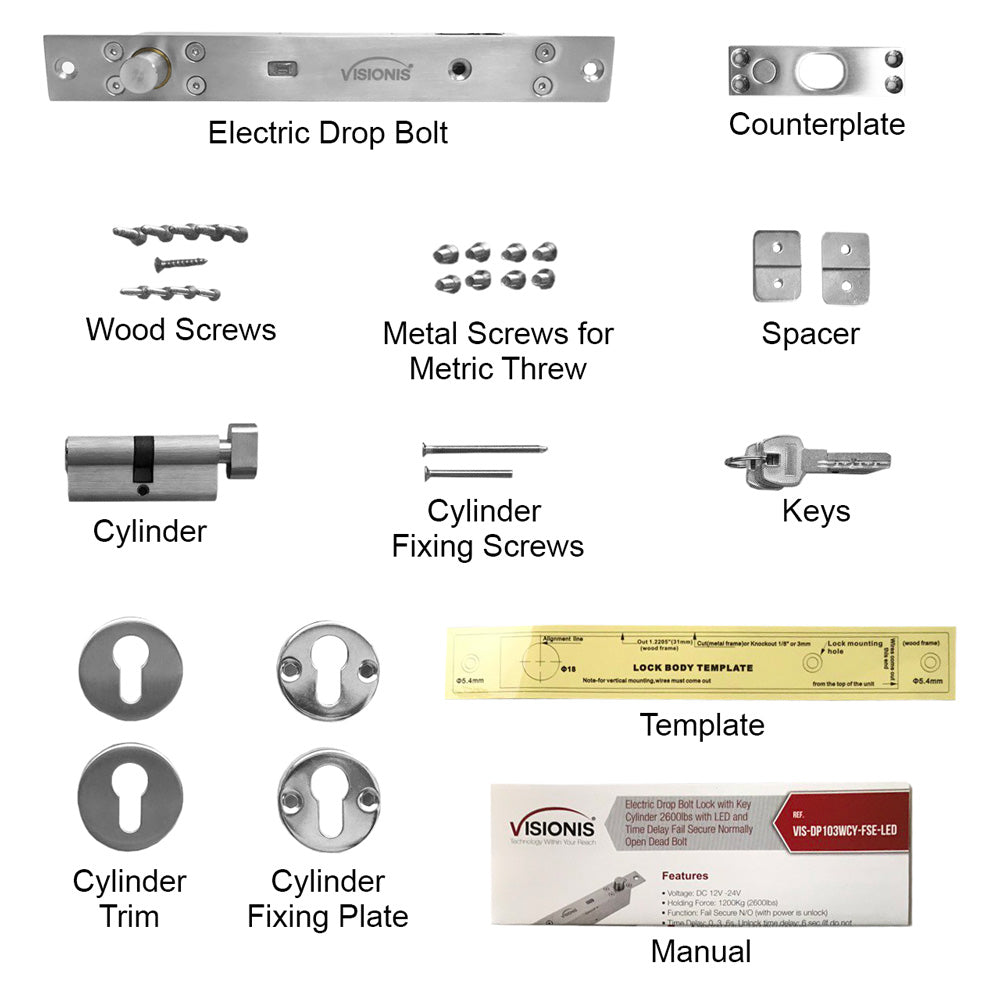 Electric deadbolt items included in the box - VIS-DP103WCY-FSE-LED