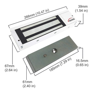 Indoor Maglock 1200 lbs DIMENSIONS -White Color VIS-ML1200LED-WH Visionis