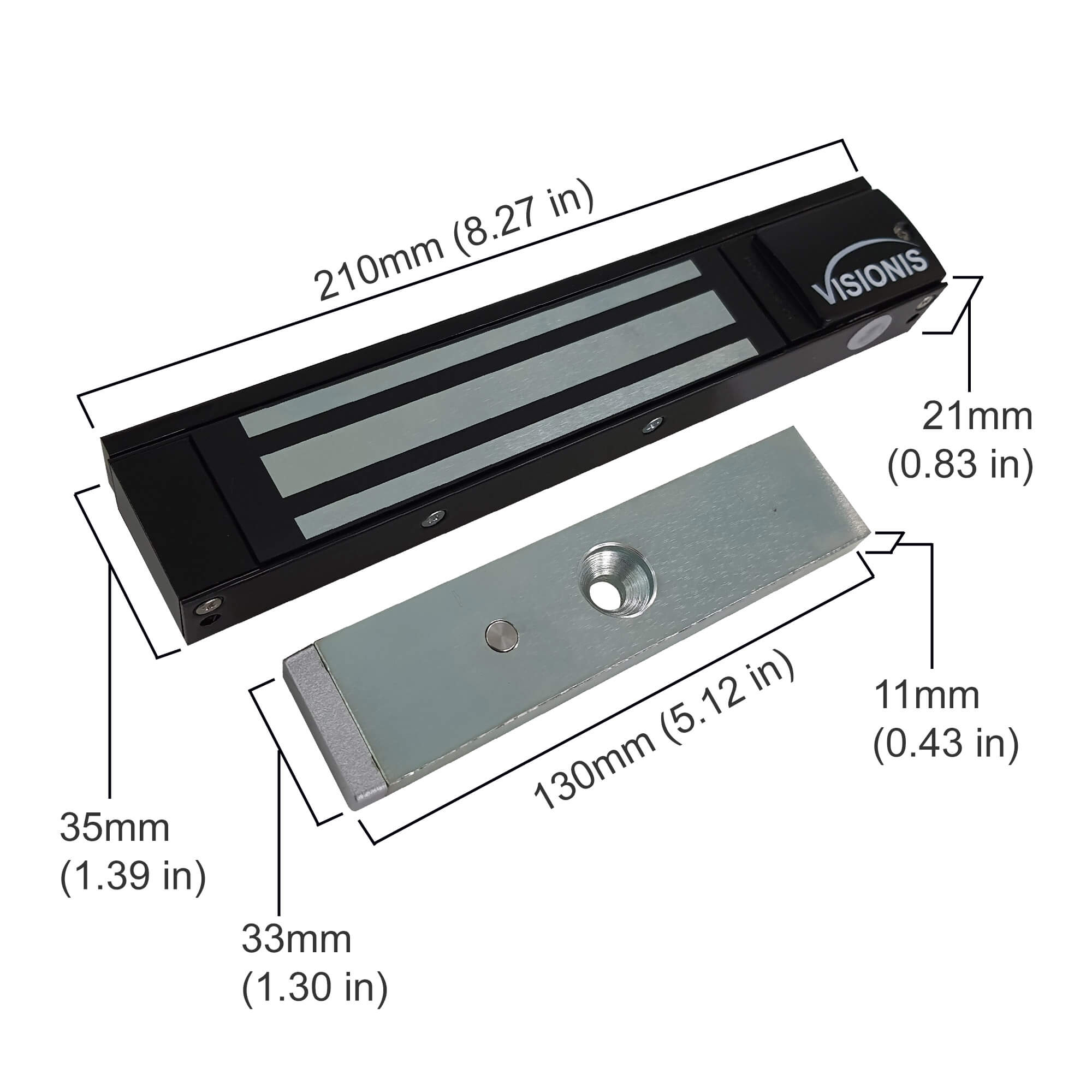 Indoor Magnetic Lock 300 lbs Dimensions VIS-ML300LED Visionis
