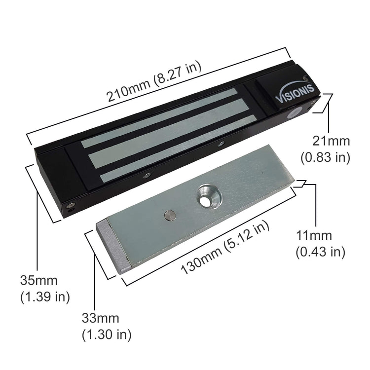 Indoor Magnetic Lock 300 lbs Dimensions VIS-ML300LED Visionis