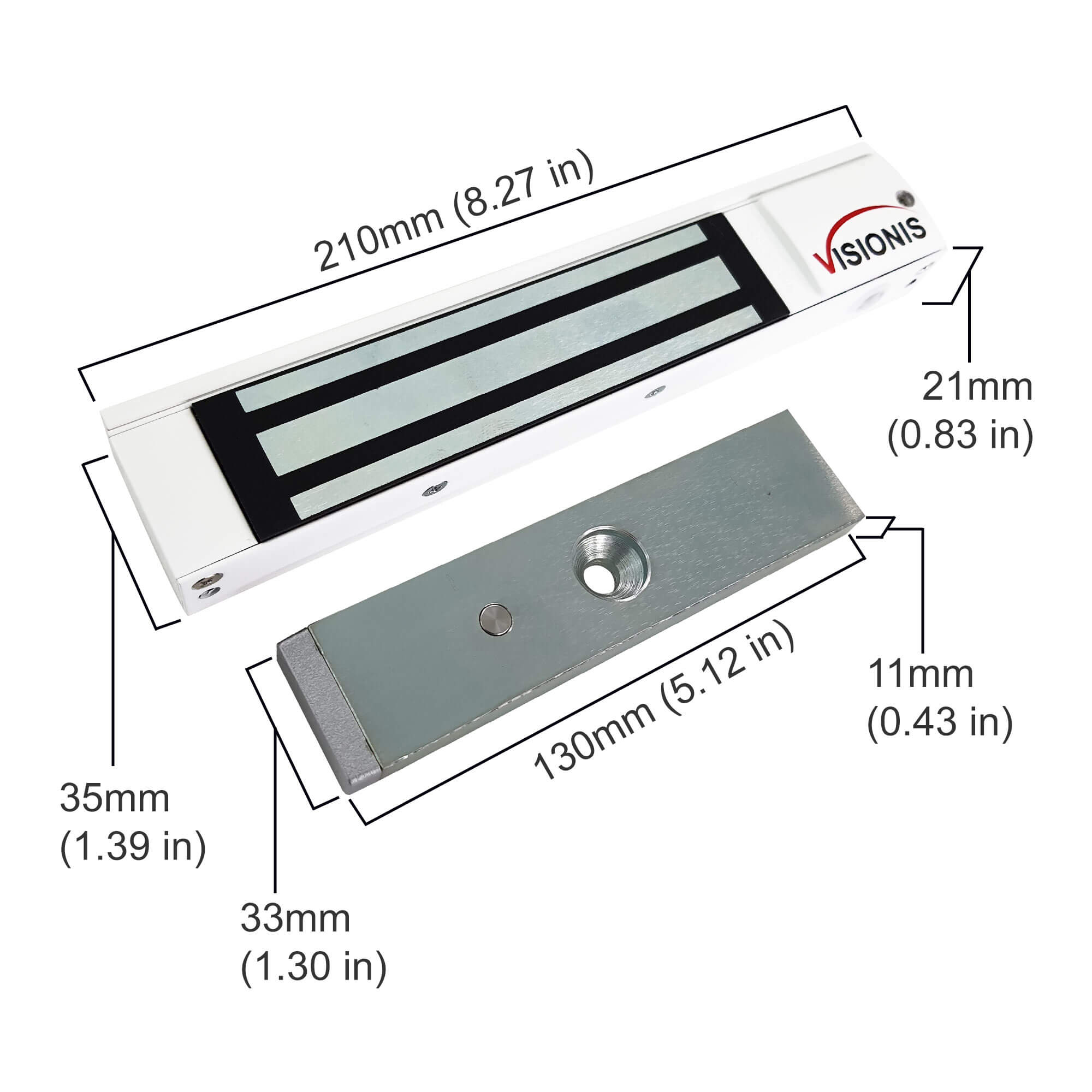 Indoor Magnetic Lock 300 lbs Dimensions VIS-ML300LED-WH Visionis