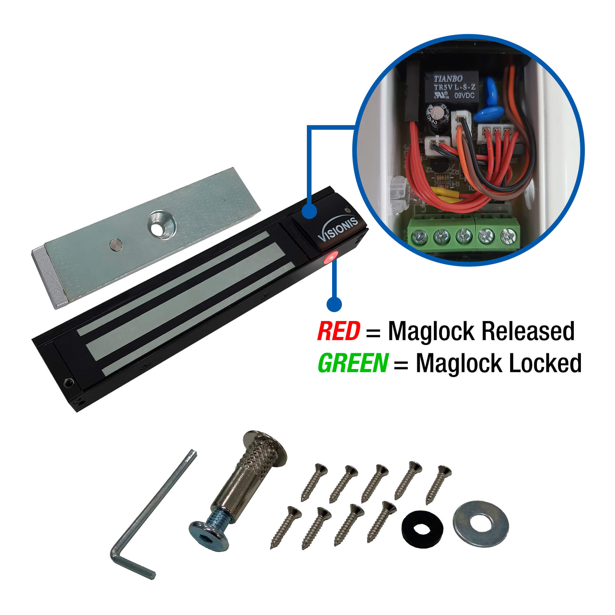 600lb Indoor Magnetic Lock with LED Sensor Black Color VIS-ML600LED-BL