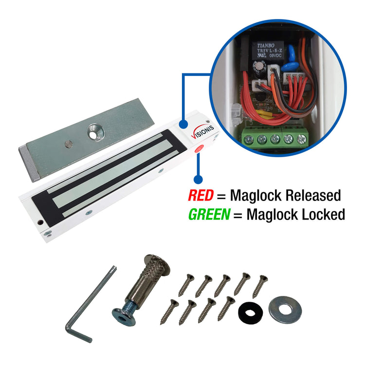 600lb Indoor Maglock with LED Sensor White Color VIS-ML600LED-WH