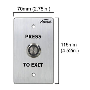 Dimensions VIS-7001 outdoor push to exit button with stainless steel and LED indicator