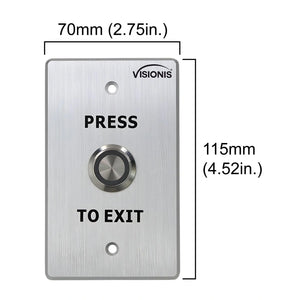 Dimensions VIS-7001 outdoor push to exit button with stainless steel and LED indicator