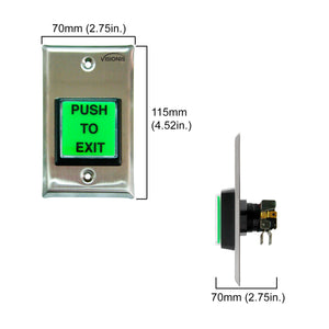 Green Request to Exit Button With Timer Delay DIMENSIONS - VIS-7100 Visionis