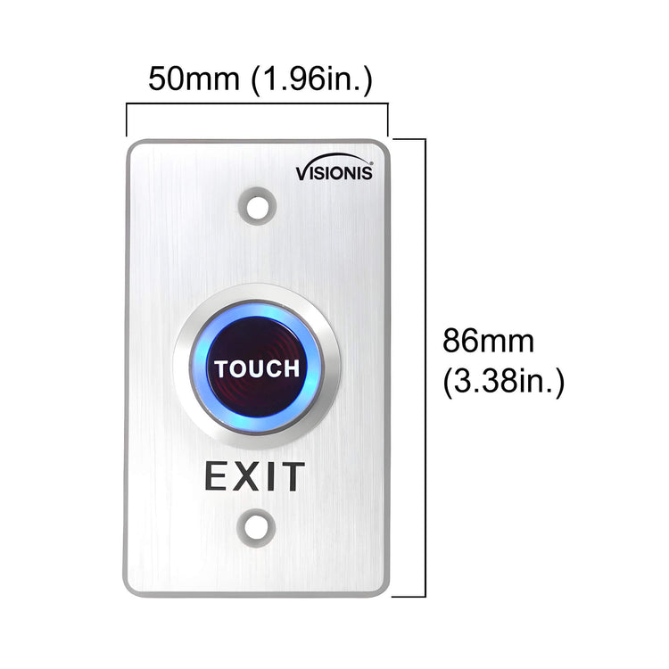 Dimensions. Request to exit button with LED lights for secure access control systems VISIONIS VIS-7005