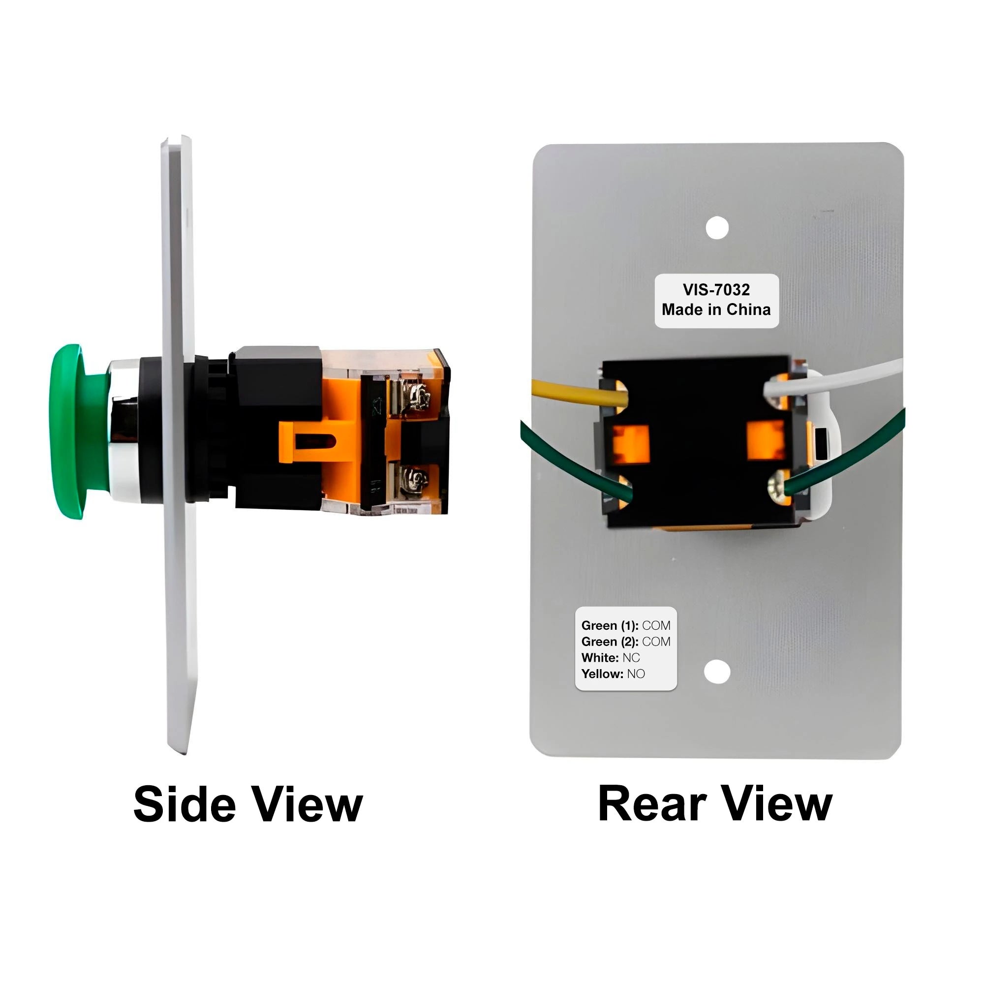 Green request to exit button side and rear views - VIS-7032 Visionis