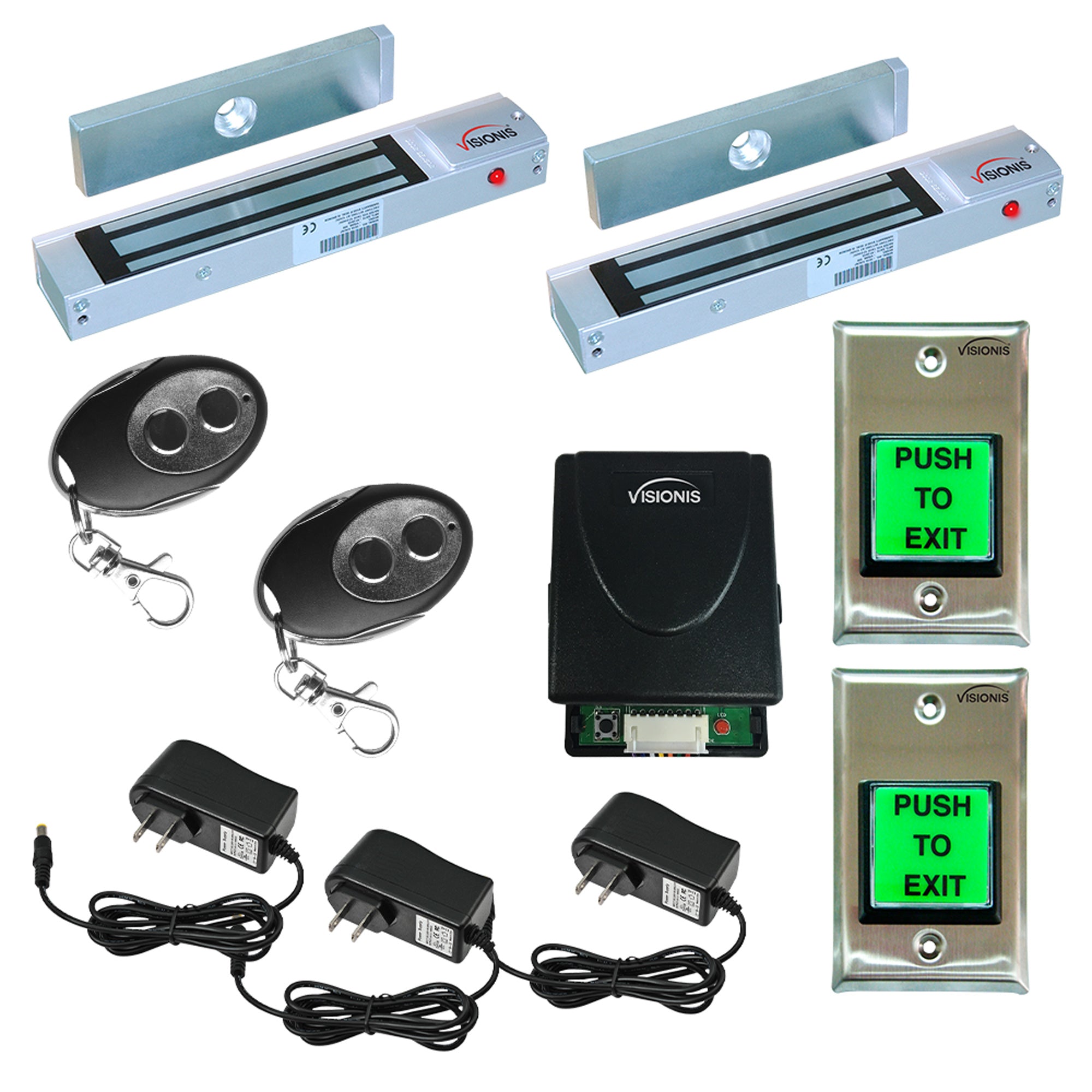 FPC-5008 Two Door Access Control Outswinging Door 300lbs Electromagnetic Lock Kit With Visionis Wireless Receiver And Remote Kit