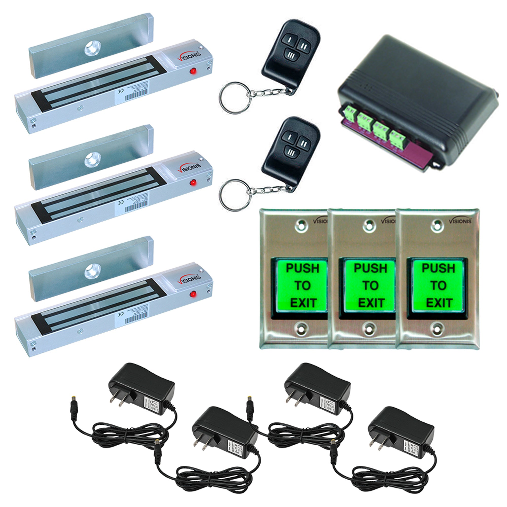 FPC-5016 Three Door Access Control Outswinging Door 600lbs Electromagnetic Lock Kit With Seco-Larm Wireless Receiver And Remote Kit