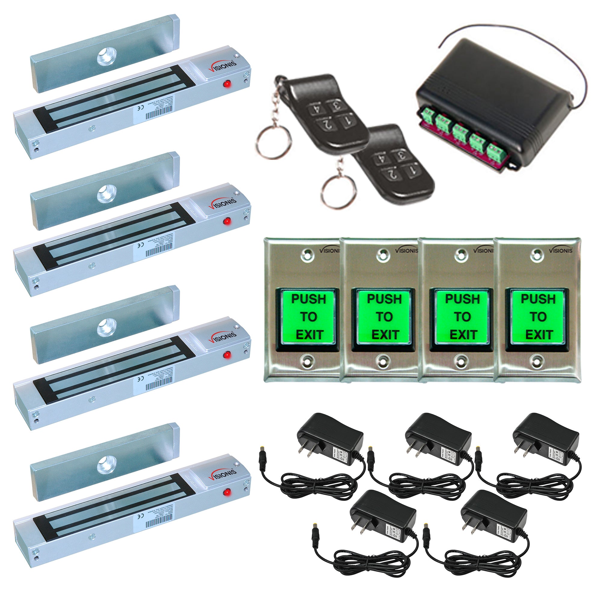 FPC-5011 Four Door Access Control Outswinging Door 300lbs Electromagnetic Lock Kit With Seco-Larm Wireless Receiver And Remote Kit