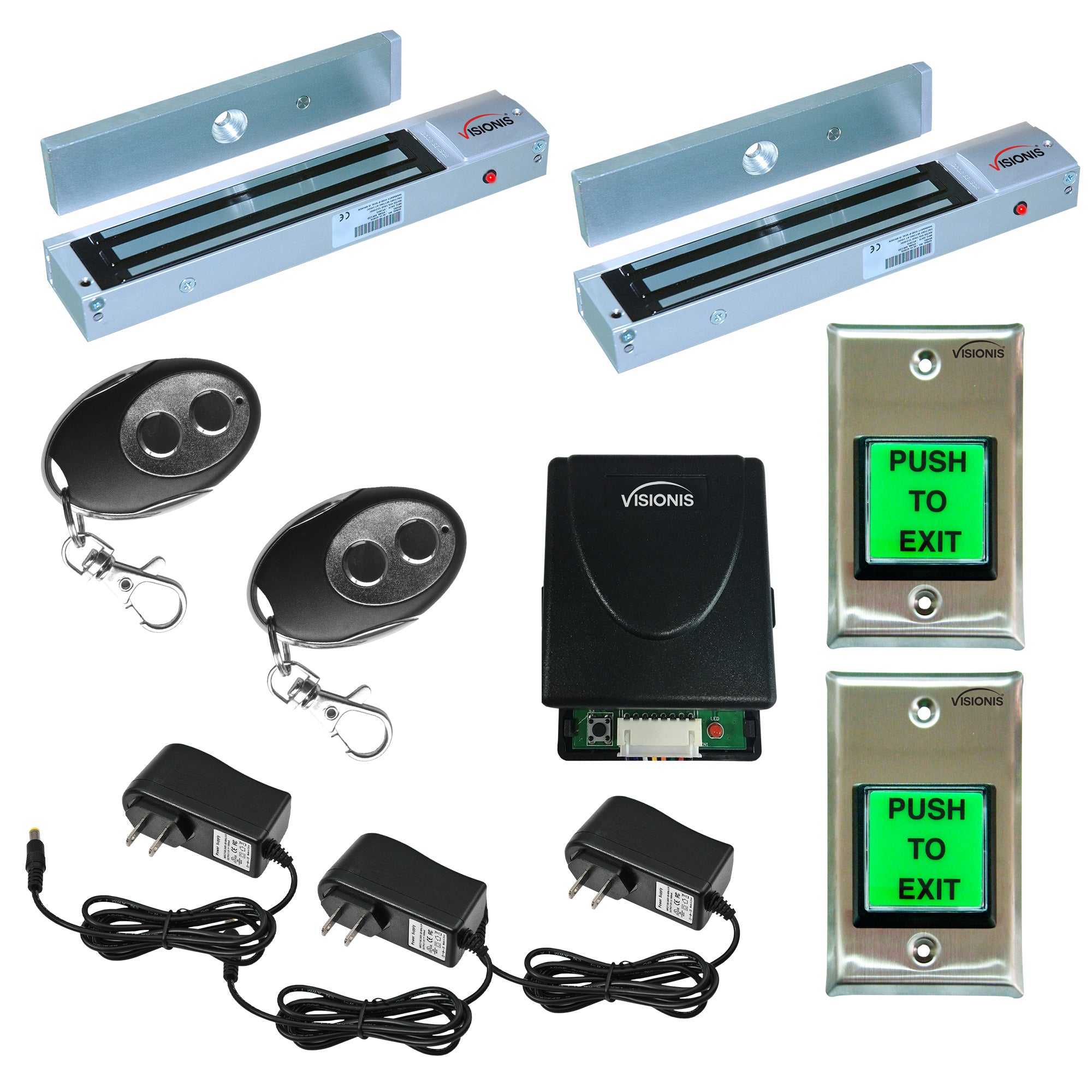 FPC-5014 Two Door Access Control Outswinging Door 600lbs Electromagnetic Lock Kit With Visionis Wireless Receiver And Remote Kit