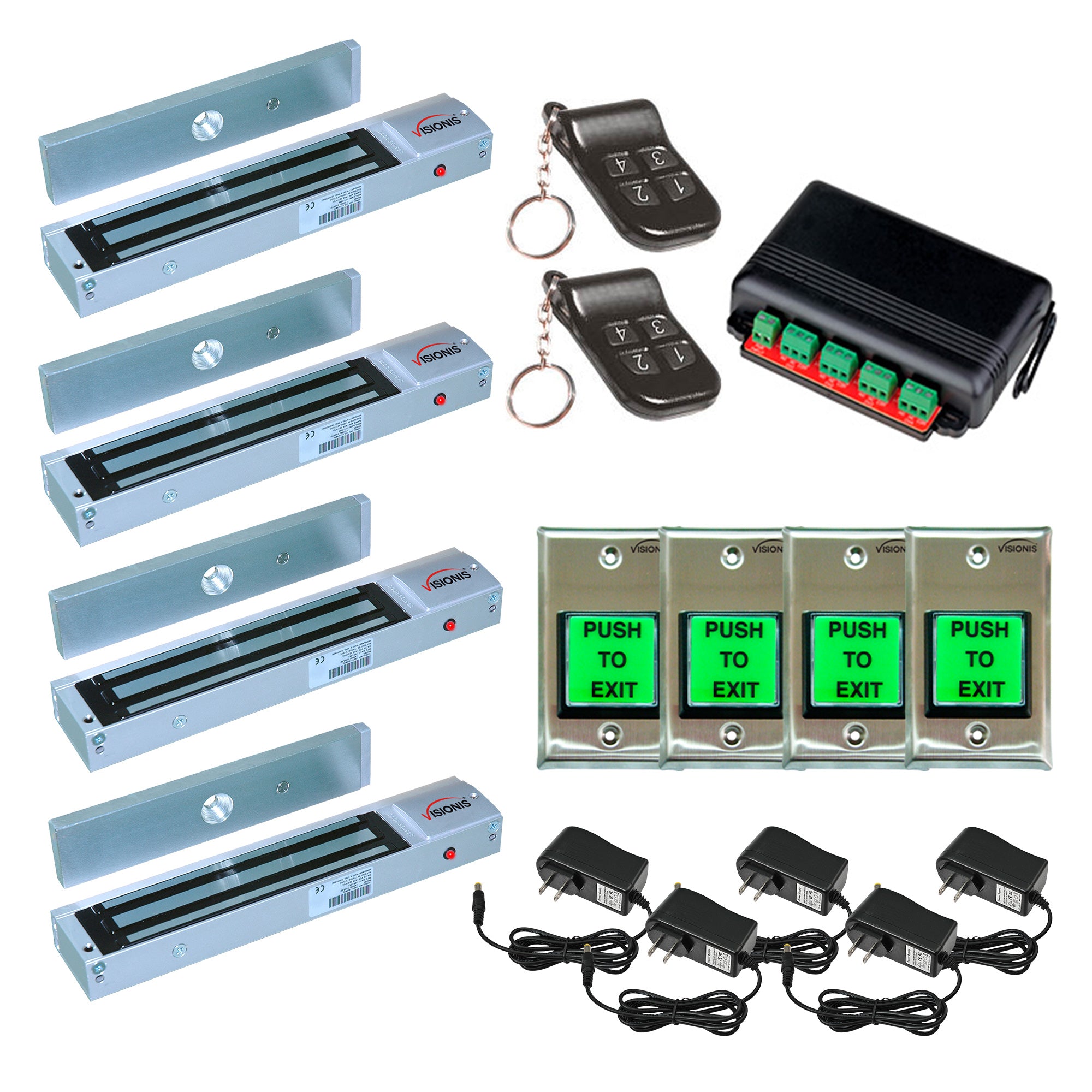 FPC-5017 Four Door Access Control Outswinging Door 600lbs Electromagnetic Lock Kit With Seco-Larm Wireless Receiver And Remote Kit