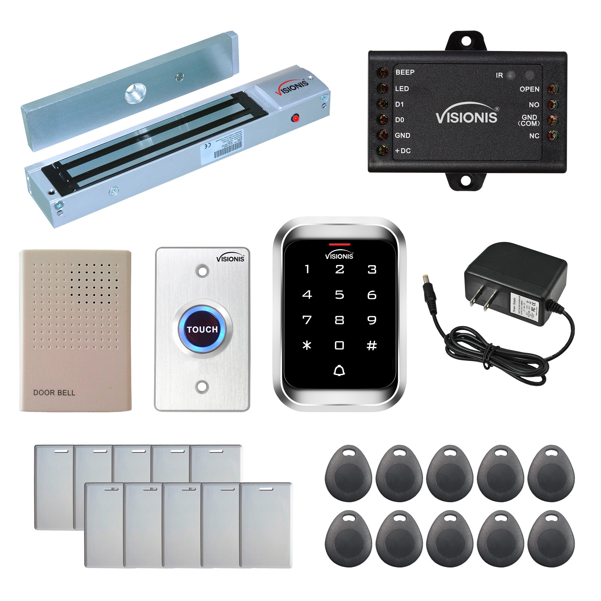 Maglock Visionis FPC-5099 One Door Access Control Out Swinging Door 600lbs + Outdoor Keypad/Reader Standalone With Mini Controller + Wiegand 26, No Software, EM Card, 1000 Users Kit Magnetic Lock