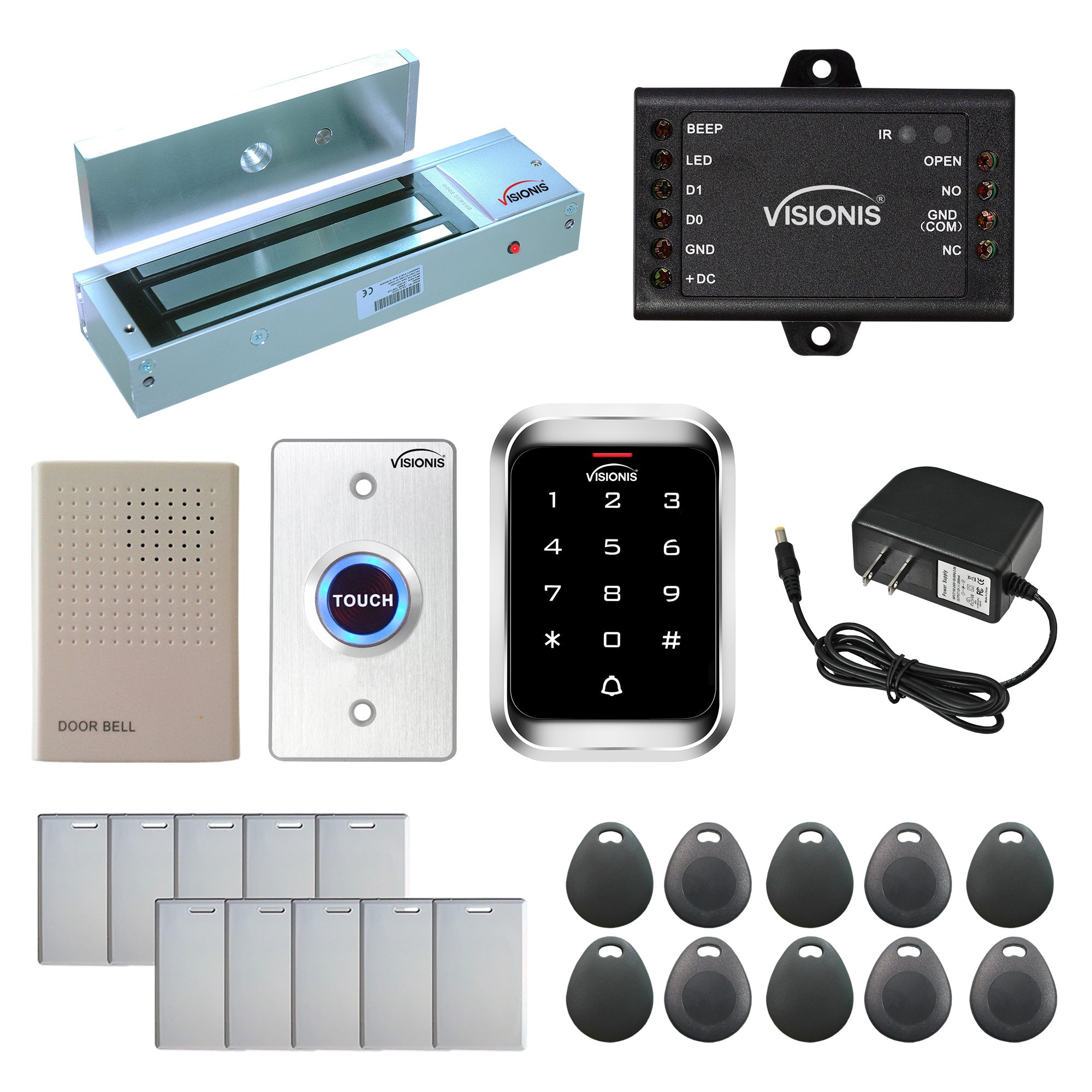 Visionis FPC-5100 One Door Access Control Out Swinging Door 1200lbs Maglock + Outdoor Weatherproof Keypad/Reader Standalone With Mini Controller + Wiegand 26, No Software, EM Card, 1000 Users Kit