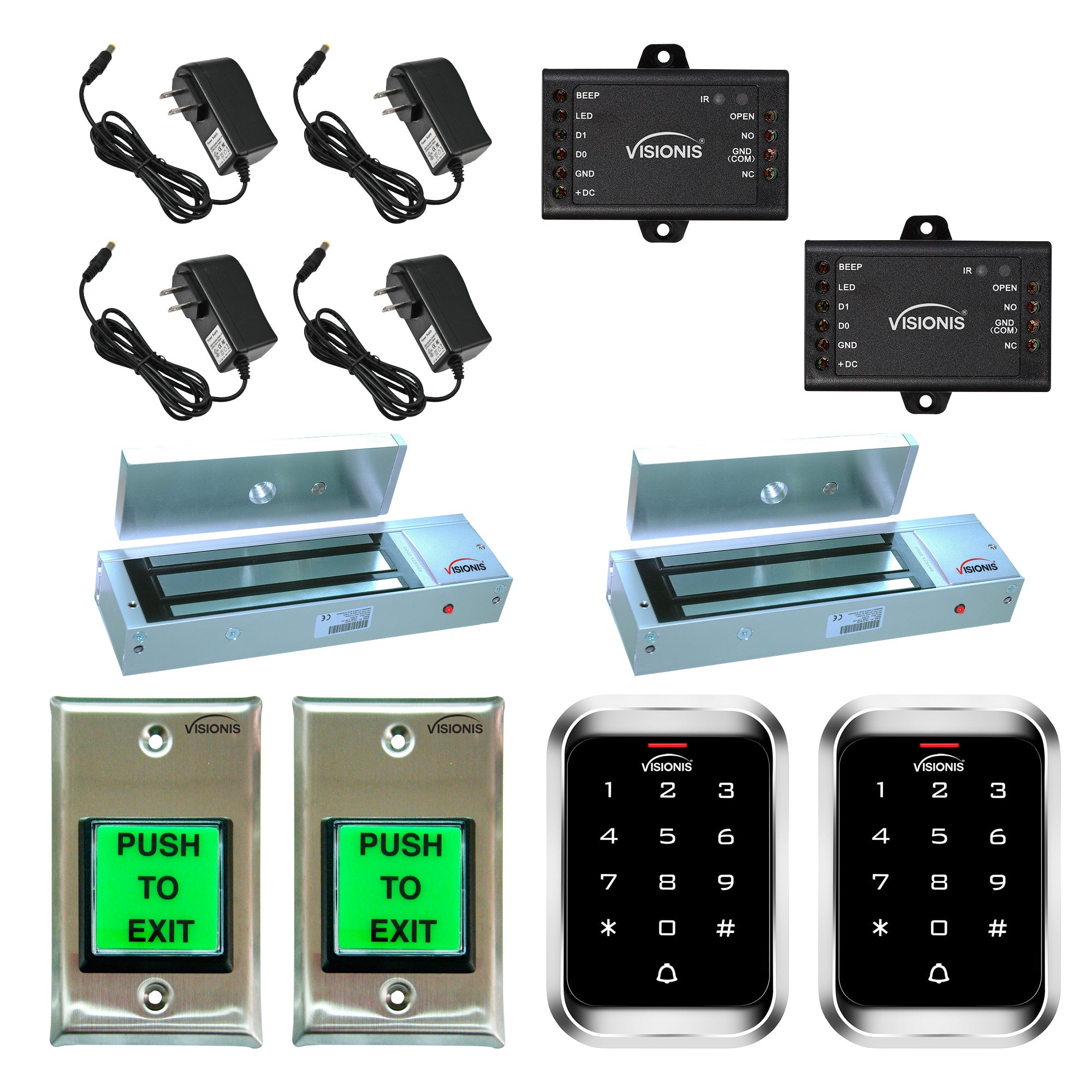 1200 lbs Magnetic door lock door entry system with keypad card reader, push to exit button - FPC-5112