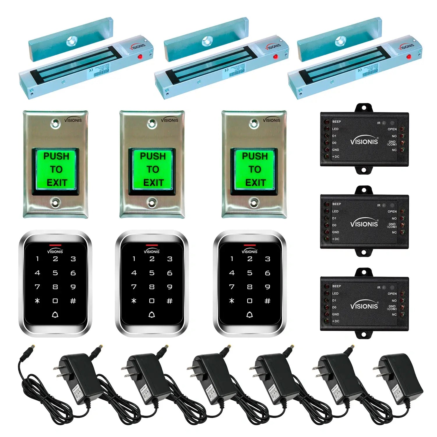 300 lbs Magnetic door lock door entry system with keypad card reader, push to exit button - FPC-5122