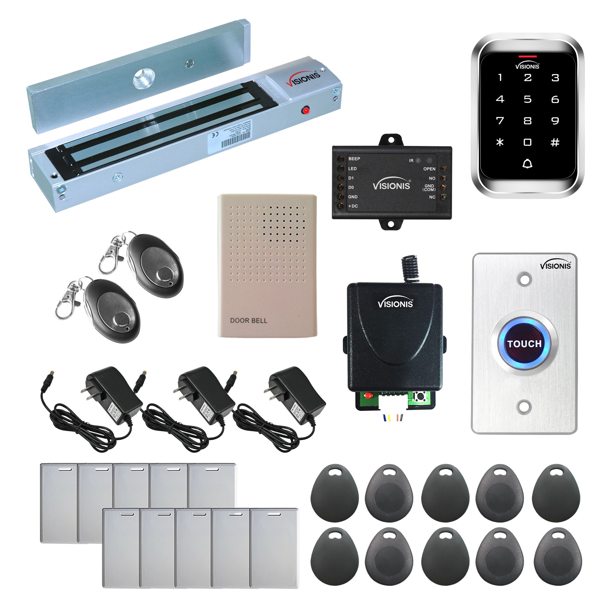 Visionis FPC-5146 One Door Access Control Out Swinging Door 600lbs Maglock + Outdoor Keypad/Reader Standalone + Mini Controller + Wiegand 26, No Software, EM Card, 1000 Users Wireless Receiver + PIR