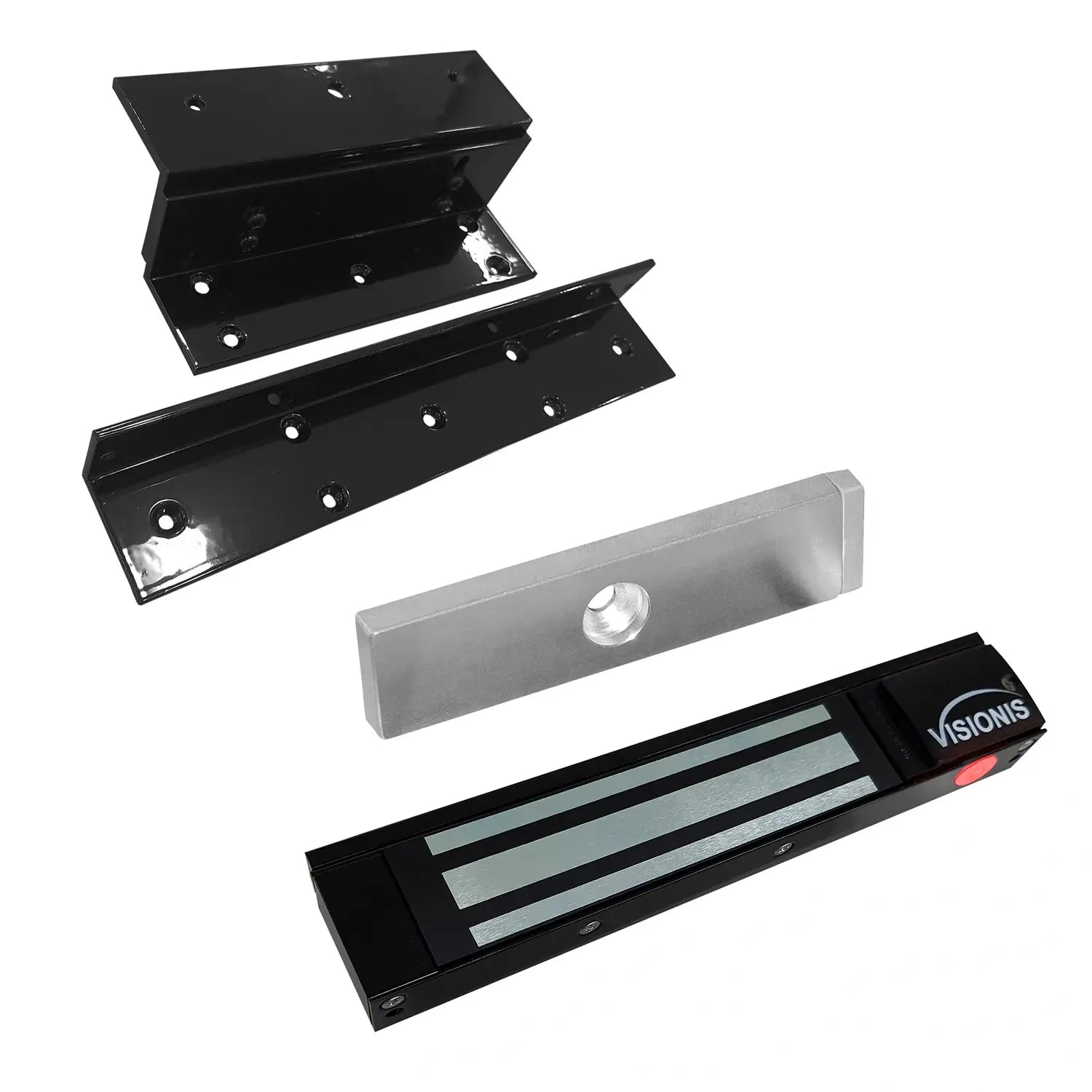 Black magnetic door lock kit with 300lb maglock and ZL bracket for inswing doors. VIS-ML300LED-BL - FPC-5191-BL VISIONIS