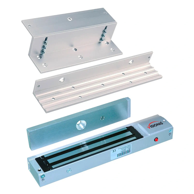 600lb magnetic door lock kit with LED status light and L and Z bracket for inswing doors. VIS-ML600LED - FPC-5192 VISIONIS
