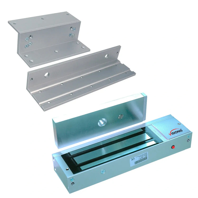 Magnetic door lock kit with 1200lb electromagnetic lock and L and Z bracket for indoor inswinging doors. VIS-ML1200LED FPC-5193 VISIONIS