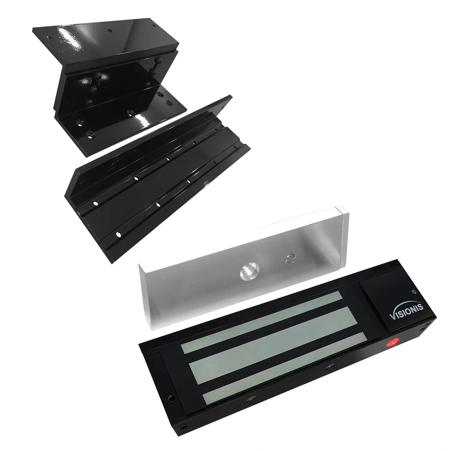 Magnetic door lock kit with 1200lb black electromagnetic door lock and ZL bracket. VIS-ML1200LED-BL FPC-5193 VISIONIS