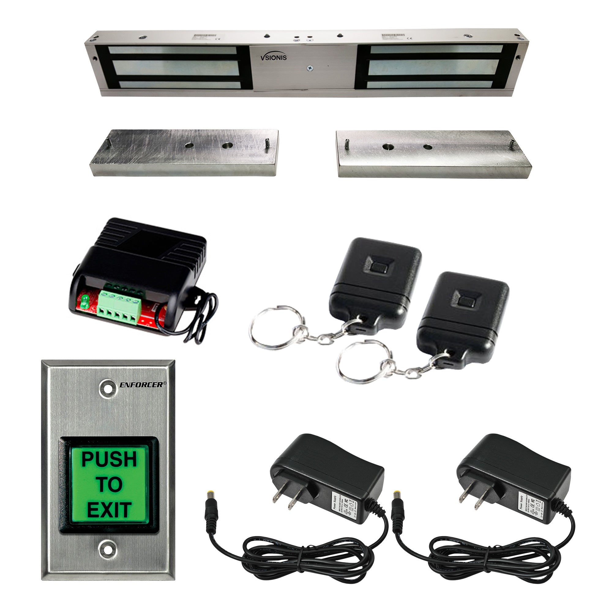 Double door maglock with RF transmitters and receiver buzz-in kit - FPC-5199