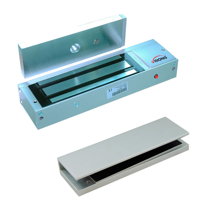 Magnetic door lock kit with 1200lb electromagnetic lock and U bracket for glass doors. VIS-ML1200LED FPC-5226 VISIONIS