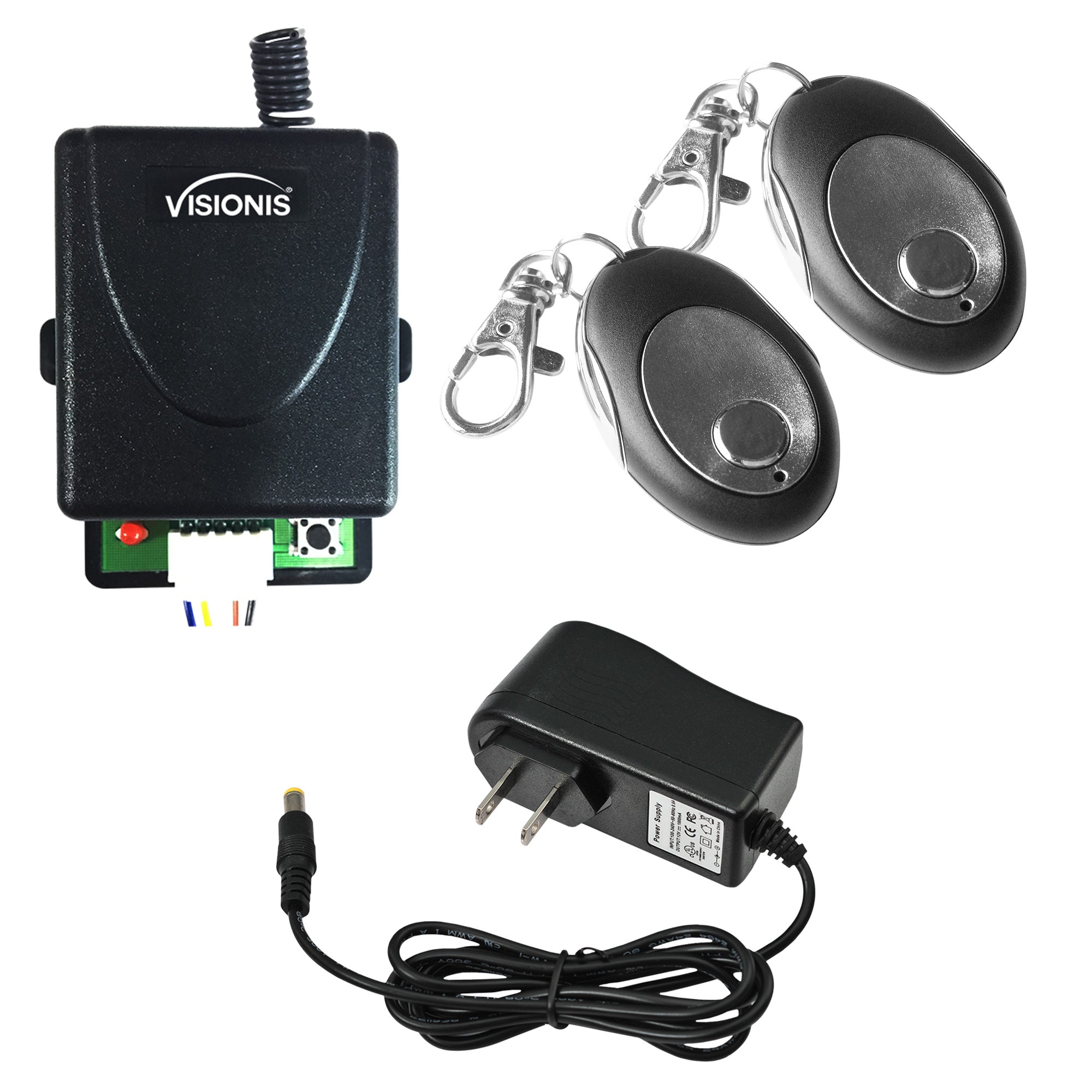 Visionis FPC-5228 2 Mini 315MHz Wireless Fixed Code Remote With One Channel RF Receiver And Power Supply Kit