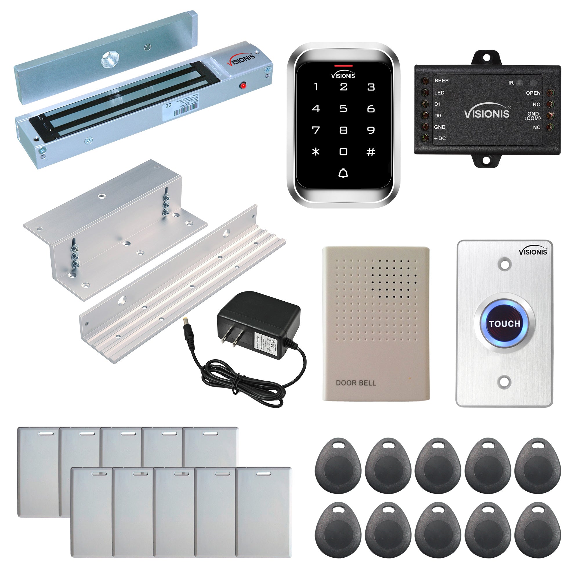 Visionis FPC-5283 One Door Access Control In Swinging Door 600lbs Maglock + VIS-3000 Outdoor Weatherproof Keypad/Reader Standalone With Mini Controller + Wiegand 26, No Software, EM Card, 1000 Users