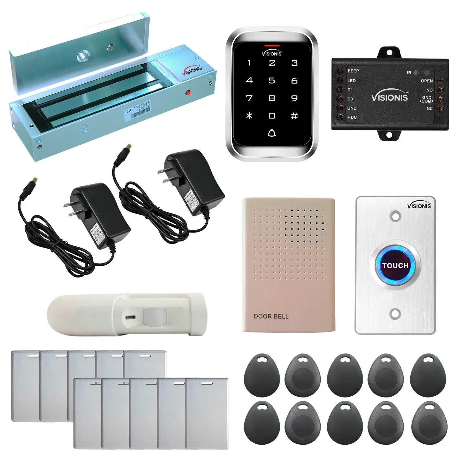 Magnetic door lock kit with keypad card reader, push to exit button, motion sensor - FPC-5287-VS