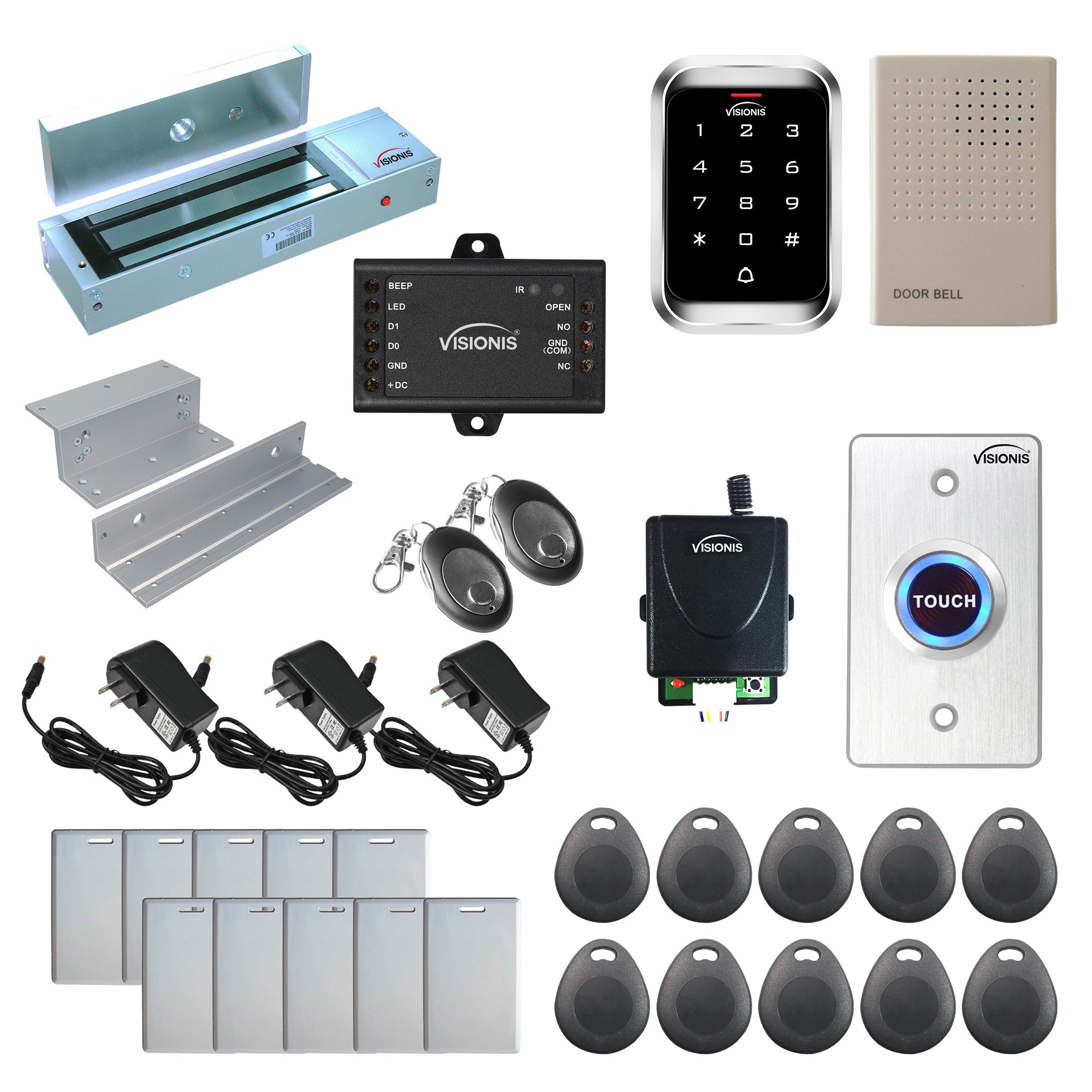 Visionis FPC-5295 One Door Access Control In Swinging Door 1200lbs Maglock + Outdoor Keypad/Reader Standalone + Mini Controller + Wiegand 26, No Software, EM Card, 1000 Users, Wireless Receiver Kit