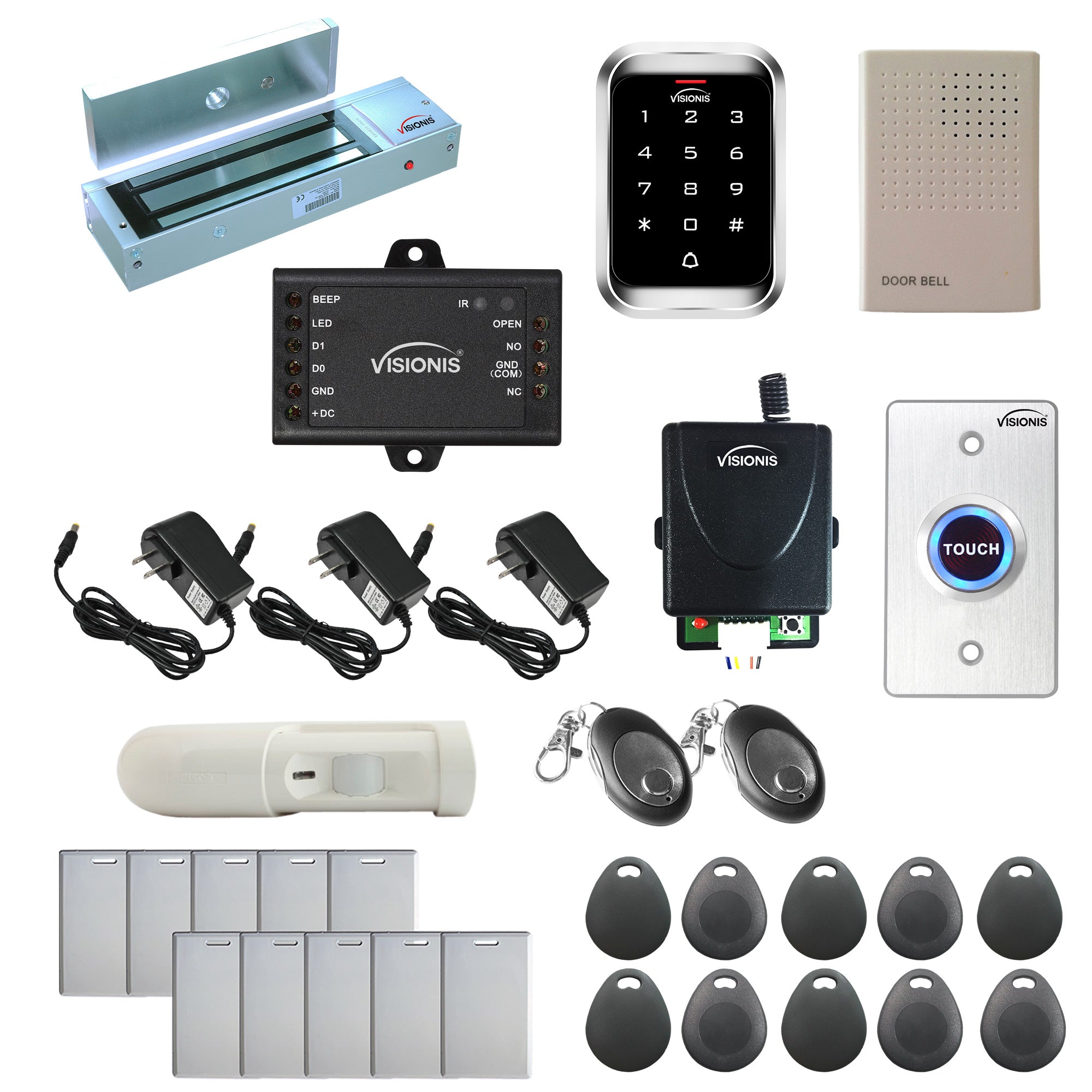 FPC-5296 One Door Access Control Out Swinging Door 1200lbs Maglock + Outdoor Keypad/Reader Standalone With Mini Controller + Wiegand 26, No Software, EM Card, 1000 Users, Wireless Receiver + PIR Kit